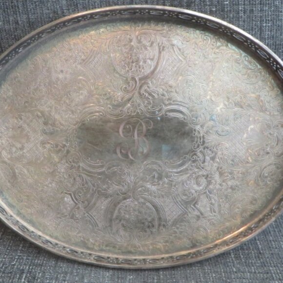 Vintage Silver Serving Tray - Engraved "B" - Stamped Made In England - 10 X 7.5 - Picture 1 of 10
